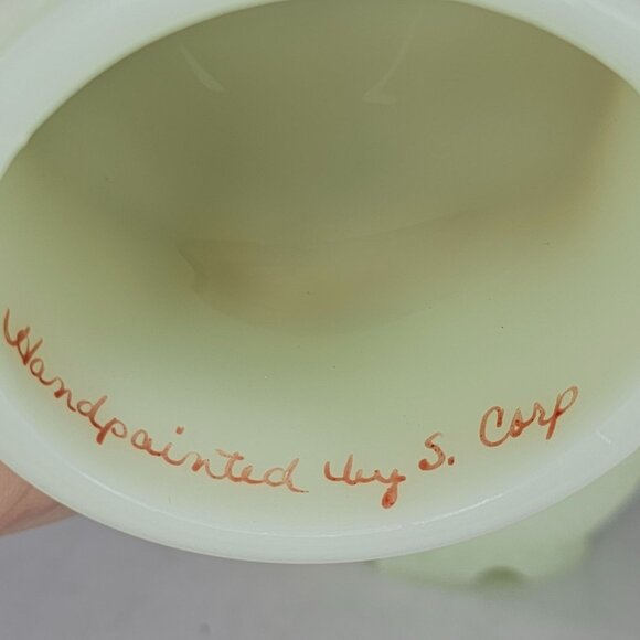 Vintage Fenton Custard Glass Fairy Lamp Hand Painted Floral Design GLOWS! - Picture 7 of 11